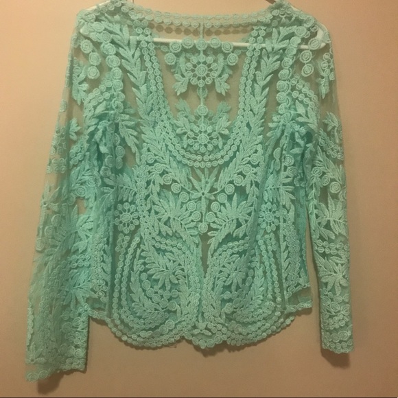NWOT Mint green boho lace size small blouse top - Picture 2 of 4
